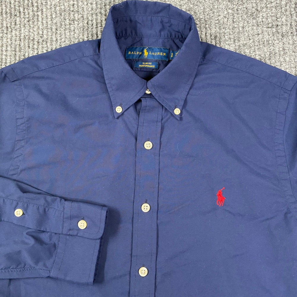 Ralph Lauren Mens Button Down Long Sleeve Shirt Small Blue Slim Fit Performance